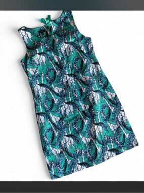 Talbots Teal and Navy Tropical Print Sleeveless Dress